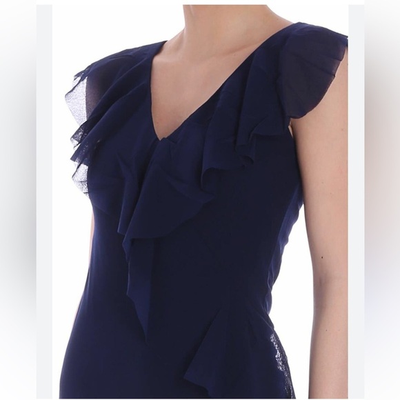 Fuzzi Blue Mesh Dress With Ruffles | M - Picture 2 of 6